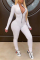 White Fashion Long Sleeve Zipper Sports Jumpsuit