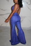 Blue Sexy Fashion Striped Suspenders Jumpsuit