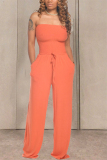 Pink Fashion Sexy Strapless Slim Jumpsuit