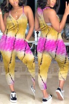Yellow Fashion Sexy Printed Camisole Jumpsuit