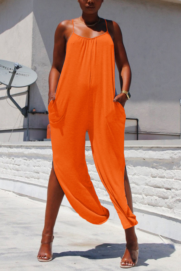 Orange Fashion Casual Loose Suspender Jumpsuit