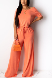 Orange Fashion Casual Short Sleeve Jumpsuit