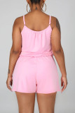 Pink Fashion Casual Suspender Romper