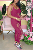 Pink Sexy Fashion Sling Broken Hole Jumpsuit