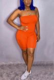 Orange Sexy Fashion Tight Strapless Romper