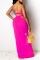 Rose Red Fashion Sexy Solid Hollowed Out Backless Slit Halter Sleeveless Dress