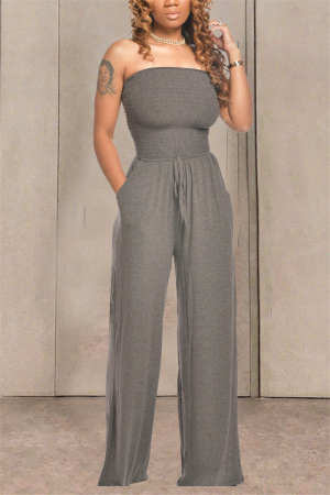 Grey Fashion Sexy Strapless Slim Jumpsuit