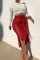 Black Brown PU Drawstring Sleeveless High Patchwork Solid bandage Split A-line skirt Capris Bottoms