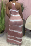 Pink Fashion Sexy Print Backless Spaghetti Strap Sleeveless Dress