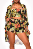 Green Fashion Sexy Print Basic Square Collar Long Sleeve Two Pieces