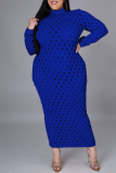 Red Sexy Solid Hollowed Out See-through Half A Turtleneck Long Sleeve Plus Size Dresses
