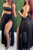 Black Fashion Sexy Solid See-through Backless Swimwears Set