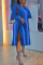 Blue Fashion Casual Solid Slit V Neck Long Sleeve Dresses