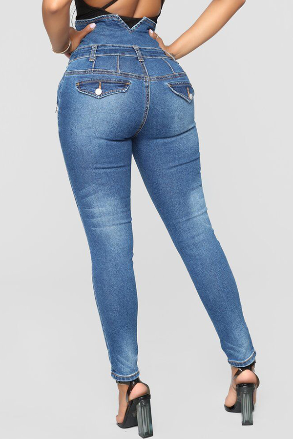 Wholesale Deep Blue Casual High Waist Buttons Design Denim Jeans ...