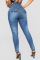 Deep Blue Casual High Waist Buttons Design Denim Jeans