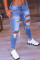 Baby Blue Fashion Casual Solid Ripped Low Waist Regular Jeans
