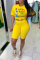 Yellow Fashion Casual Print Basic O Neck Short Sleeve Two Pieces