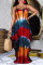 Multicolor Sexy Casual Print Tie Dye Backless Spaghetti Strap Sleeveless Dress