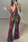 Red Fashion Sexy Print Backless V Neck Regular Jumpsuits
