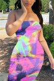 Multicolor Sexy Fashion Print Strapless Slim Dress