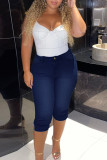Deep Blue Fashion Casual Solid Basic Plus Size Jeans