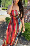 Multicolor Sexy Fashion Print Strapless Slim Dress