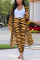 Brown Fashion Casual Zebra Print Long Sleeve Two-Piece Suit