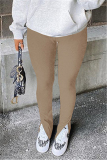 Grey Fashion Casual Solid Slit Regular Mid Waist Conventional Solid Color Bottoms