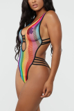 Colorful Sexy Perspective Mesh One-piece Swimsuit