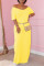 Yellow Fashion Casual Solid Basic V Neck Short Sleeve Dress