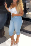 Light Blue Fashion Casual Solid Basic Plus Size Jeans