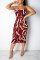 Wine Red Chain Print Back Hollow Out Slip Dress