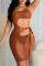 Khaki Sexy Solid Hollowed Out See-through Backless Strap Design Spaghetti Strap Dress