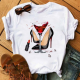 White Casual Print Split Joint O Neck T-Shirts
