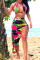 Multicolor Sexy Print High Opening Halter Sleeveless Two Pieces