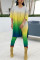 Orange Fashion Sexy adult Ma'am Print Gradient Two Piece Suits pencil Half Sleeve Two Pieces