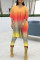 Orange Fashion Sexy adult Ma'am Print Gradient Two Piece Suits pencil Half Sleeve Two Pieces