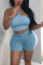 Light Blue Sexy Casual Solid Backless Halter Sleeveless Two Pieces