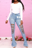 Red Fashion Casual Print Ripped High Waist Skinny Jeans