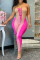 Pink Fashion Sexy Patchwork Backless Strapless Skinny Jumpsuits