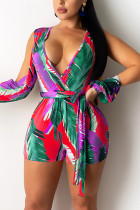 Red Sexy Fashion Print Off Shoulder Romper