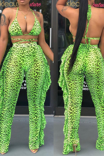 Green Sexy Print Frenulum Swimwears