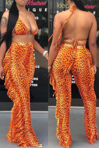 Orange Sexy Print Frenulum Swimwears