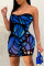 Blue Fashion Sexy Print Backless Strapless Sleeveless Dress Dresses