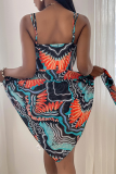 Green Sexy Print Patchwork Chains Swimwears Two Pieces