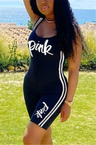 Black Fashion Slim Alphabet Print Sleeveless Romper