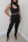 Black Sexy Casual Solid Hollowed Out Turtleneck Sleeveless Two Pieces