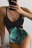 White Sexy Print Hollowed Out Split Joint Swimwears