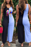 Light Blue Sexy Print Stitching Sleeveless Jumpsuit