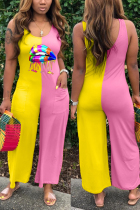 Yellow Sexy Print Stitching Sleeveless Jumpsuit